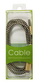 Дата кабель lightning - USB в переплете металлический золото в упаковке