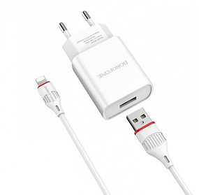 СЗУ+ Lightning Borofone BA20A 1 выход 2.1А белый