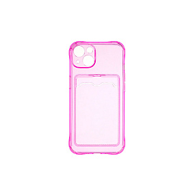 Кейс iPhone 14 силикон с визитницей прозрачный розовый