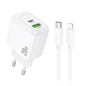 СЗУ-USB/Type-C Hoco CS54A PD20W 3A+Type-C/Lightning 1м белый