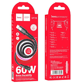 Дата кабель Type-C - Type-C Hoco U110 60W 3A 1м черный