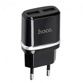 СЗУ-USB Hoco C12 2 выхода 2.4А черный (УЦЕНКА) Повреждение упаковки