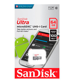 MicroSD 64Gb SanDisk Class 10 UHS-I 100Mb/s без адаптера