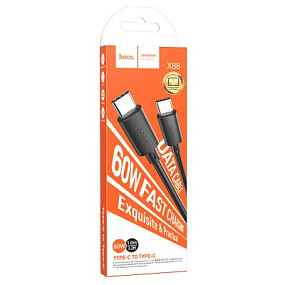 Дата кабель Type-C - Type-C Hoco X88 60W 3A 1м черный