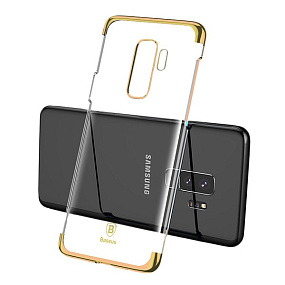 Силиконовый чехол для Samsung G965 Galaxy S9 Plus Baseus Glitter с хром.контуром золото DW0V