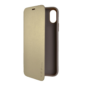 Чехол-книжка натуральная кожа IPhone X X-Level Fibcolor боковой флип золото