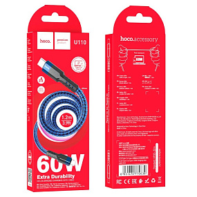 Дата кабель Type-C - Type-C Hoco U110 60W 3A 1м синий