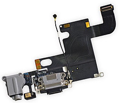 Шлейф iPhone 6 на системный разъем/разъем гарнитуры/микрофон Серый