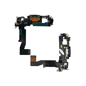 Шлейф iPhone 12/12 Pro на системный разъем/микрофон Черный - Премиум