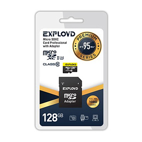 MicroSD 128Gb Exployd Class 10 UHS-I 95Mb/s +SD adapter