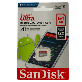 MicroSD 64Gb SanDisk Class 10 UHS-I 120Mb/s без адаптера