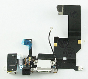 Шлейф iPhone 5 на системный разъем/разъем гарнитуры/микрофон Белый - Оригинал