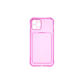 Кейс iPhone 14 Pro силикон с визитницей прозрачный розовый
