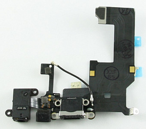 Шлейф iPhone 5 на системный разъем/разъем гарнитуры/микрофон Черный - Оригинал