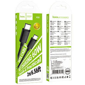 Дата кабель Type-C - Type-C Hoco X88 60W 3A 2м черный