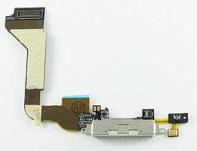 Шлейф iPhone 4 на системный разъем/микрофон Белый Оригинал