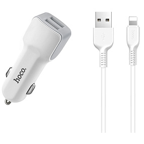 АЗУ-USB HOCO Z23 2 выхода+Lighting 2,4A белый