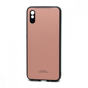 Силиконовый чехол Xiaomi Redmi 9A со стеклянной вставкой розовый