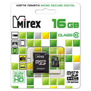 MicroSD 16Gb Mirex Class 10 +SD adapter
