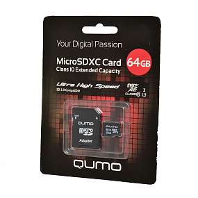 MicroSD 64Gb Qumo Class 10 UHS-I 90Mb/s +SD adapter