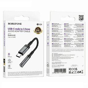Переходник Type-C (папа) - 3.5 Jack (мама) Borofone BV24 серый