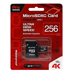 MicroSD 256Gb Qumo Pro Class 10 USH-I U3 90Mb/s+ SDадаптер