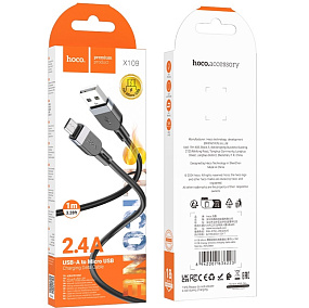 Дата кабель micro USB - USB Hoco X109 2.4A 1м черный