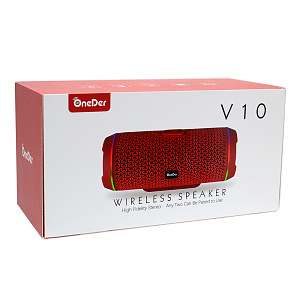 Колонка OneDer V10 (Bluetooth/MicroSD/USB/FM/AUX) красная