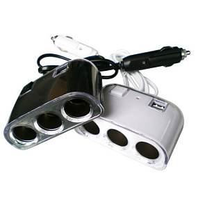 Разветвитель прикуривателя (3 выхода + 2USB+кнопка включения) 1505A/1506A