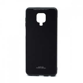 Силиконовый чехол Xiaomi Redmi Note 9S/9 Pro/9 Pro Max со стеклянной вставкой черный 