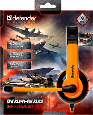 Наушники Defender Warhead G-120 полноразмерные черный/оранжевый