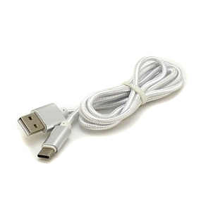 Дата кабель Type-C - USB в переплете металлический серебро тех. упаковка