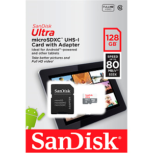 MicroSD 128Gb SanDisk Class 10 UHS-I 80Mb/s +SD adapter