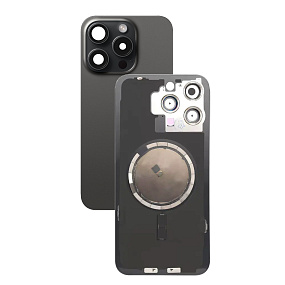 Задняя крышка iPhone 15 Pro Max в сборе со стеклом камеры Черный Титан orig fabric с креплением