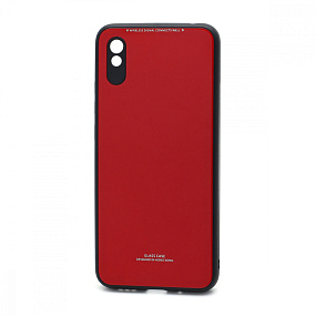 Силиконовый чехол Xiaomi Redmi 9A со стеклянной вставкой черный (УЦЕНКА) царапина