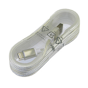 Дата кабель lightning - USB плетеный шнур металлический серебро тех. упаковка