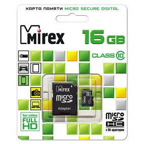 MicroSD 16Gb Mirex Class 10 +SD adapter