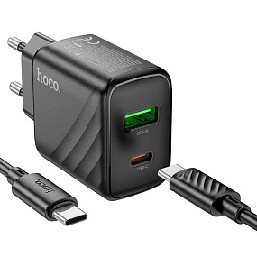СЗУ+ Type-C-Type-C Hoco CS23A 30W QC3.0 2 выхода черный