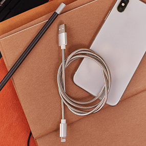Дата кабель lightning - USB плетеный шнур металлический серый тех. упаковка