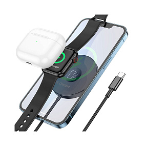 Беспроводное зарядное устройство Hoco CW41 Delight 2A+(AM-Type-C) 3 in 1 15W белый