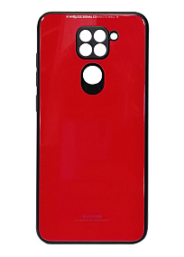 Силиконовый чехол Xiaomi Redmi Note 9 со стеклянной вставкой красный