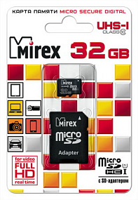 MicroSD 32Gb Mirex Class 10 UHS-I 45Mb/s +SD adapter