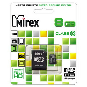 MicroSD 8Gb Mirex Class 10 +SD adapter