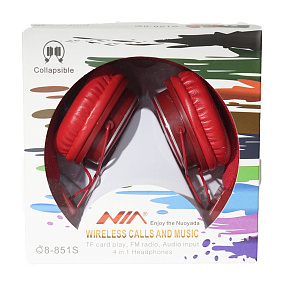 Bluetooth-наушники NIA-Q8-851S (MicroSD,FM,кнопка вызова) полноразмерные красные (УЦЕНКА) Б/У