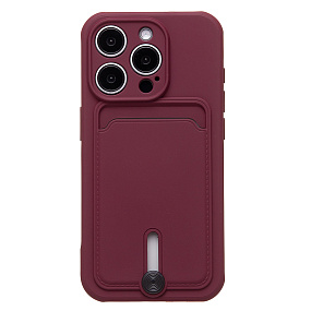 Кейс iPhone 15 Pro силикон с визитницей бордовый
