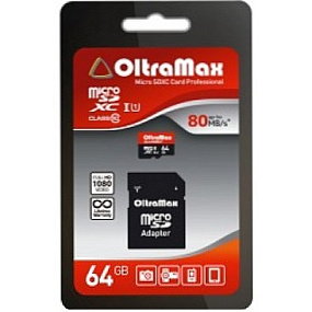 MicroSD 64Gb OltraMax Class 10 UHS-I 45Mb/s +SD adapter