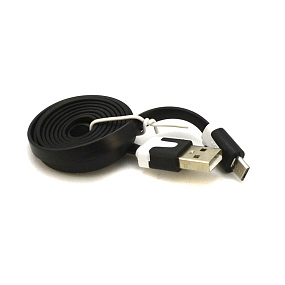 Дата кабель micro USB - USB плоский 1м черный тех. упаковка