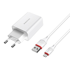 СЗУ+ Type-C Borofone BA21A 1 выход 2.4А QC3.0 белый