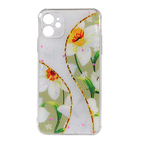 Кейс iPhone 11 силикон + Popsockets SL001 цветы